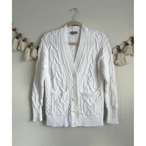 J. Crew Relaxed Cable-Knit Cardigan Sweater White Preppy Academia Old Money S